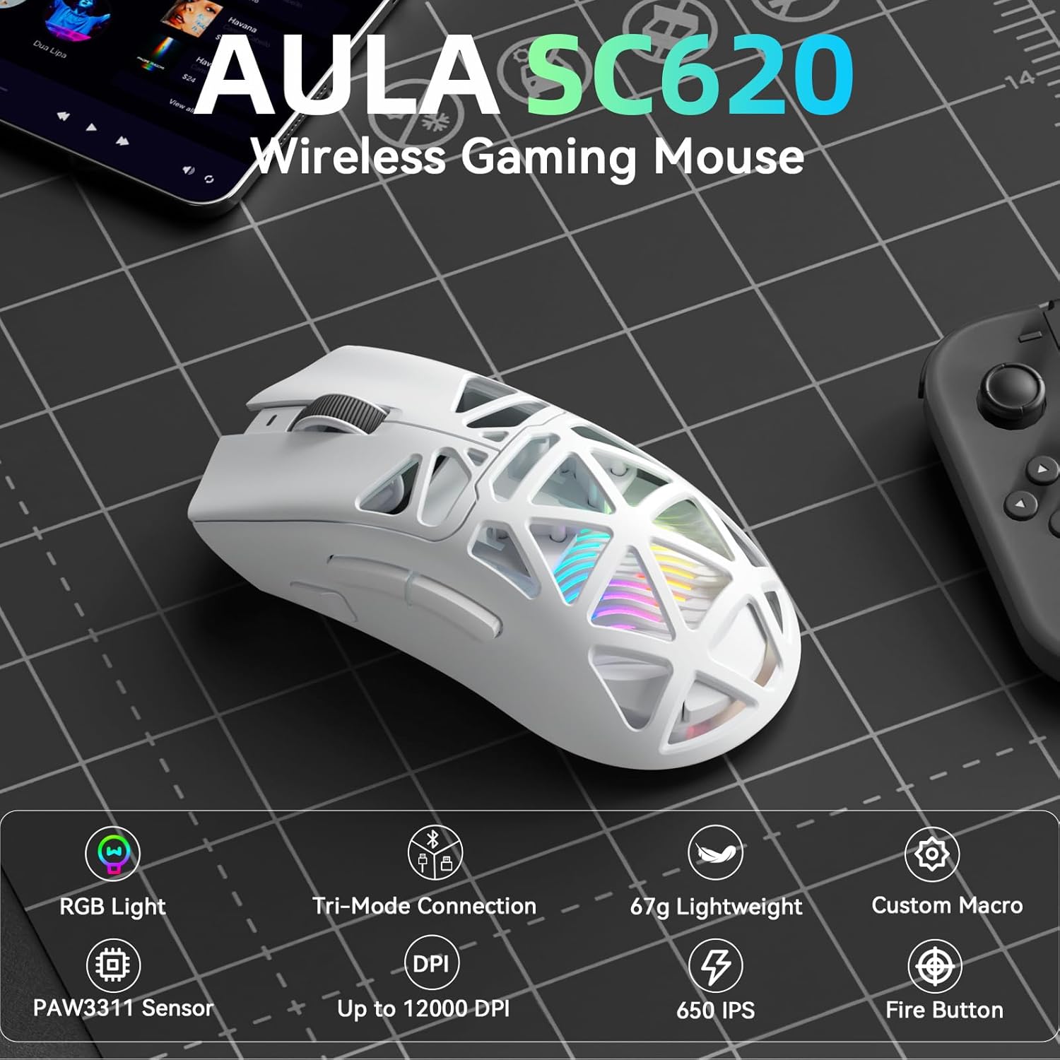 Esports Gaming Mouse Weight Adjustable - AULA SC620 Neue Gaming-Maus Kabelgebunden/Bluetooth/2,4G PAW3311